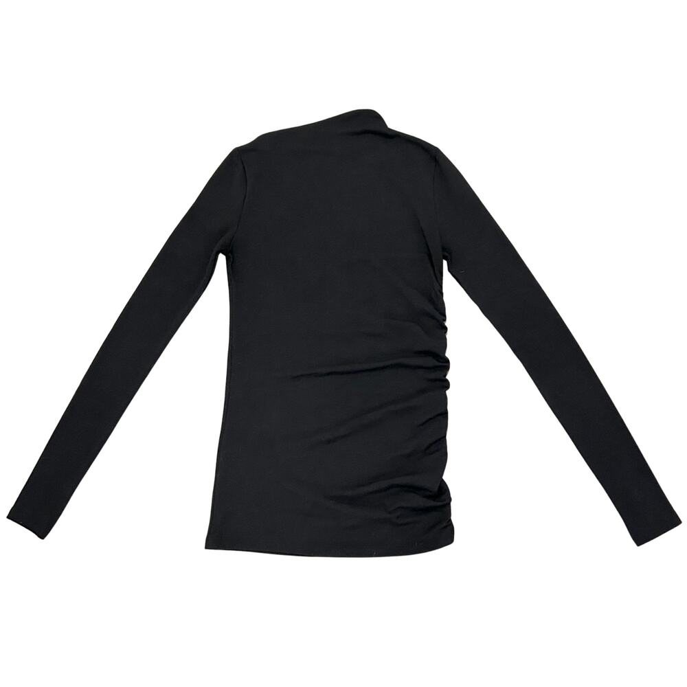 Modern Citizen Vittoria Asymmetric Neck Ruched Semi-Sheer Long Sleeve Tee Black - Picture 14 of 15